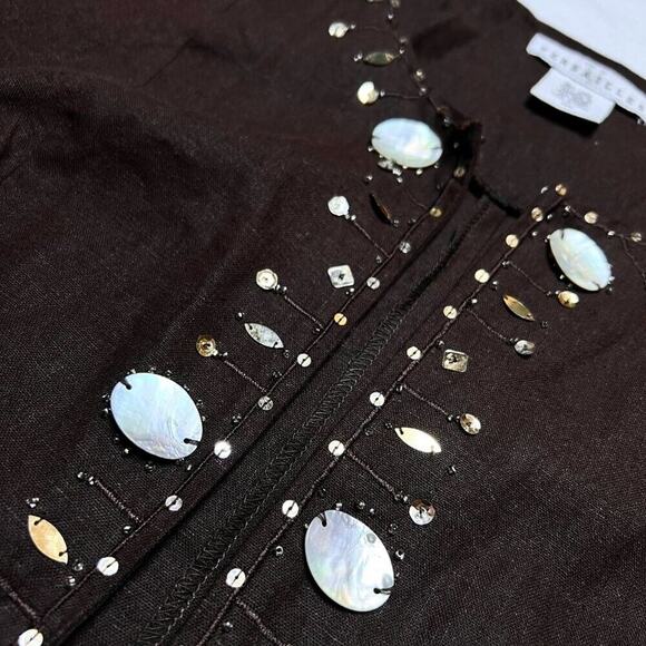 Versailles Open Front Beaded Jacket Seashell Sequin Linen Blend Women's 22W Euro - Picture 4 of 10